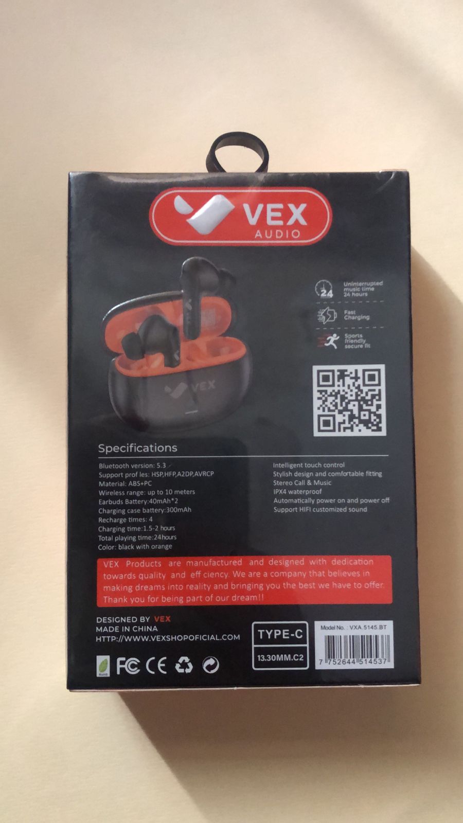 Audífonos Bluetooth VEX Drip Stick | Sonido potente 24H